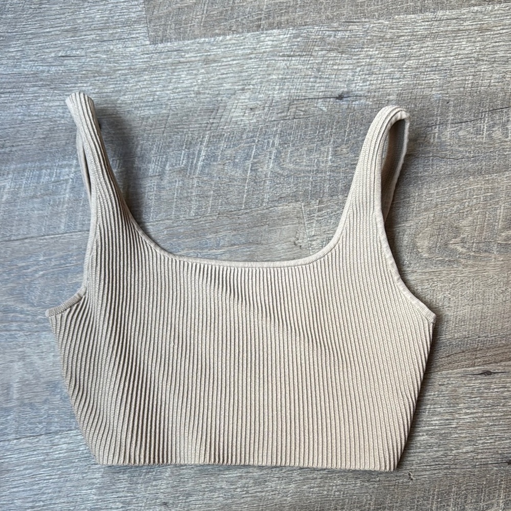 Babaton Sculpt Knit Squareneck Cropped Tank (Beige)